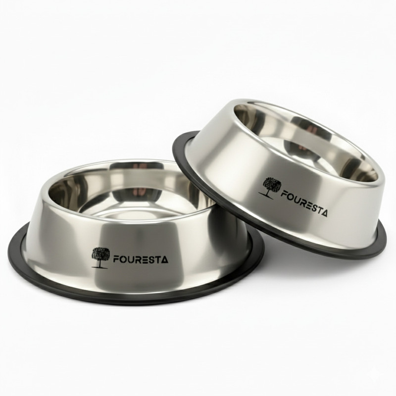 FOURESTA Dog Bowl Combo 720 ML Round Large Pet Bowl for Dogs and Cat Bowl (Silver) Stainless Steel Pet Bowl(720 ml Silver)