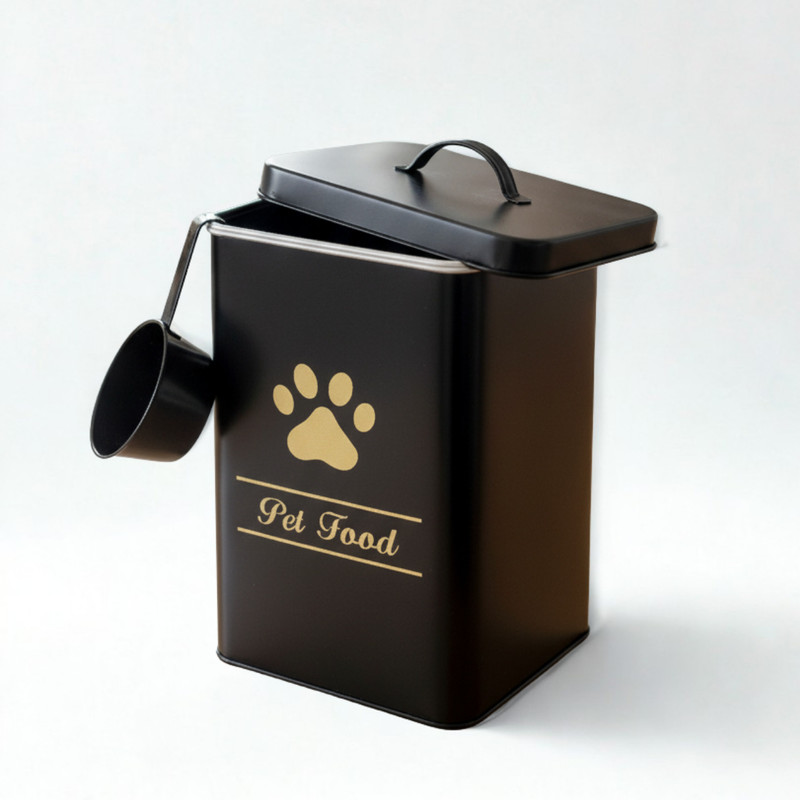 METALTAIL Pet Food Storage Container |Airtight Metal Bin with Scoop|Dispenser for Dog, Cat Steel Pet Bowl(3 L Black)