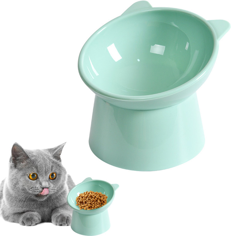 Zibuyu Cat Feeding Bowl Elevated Feeding Bowl for Cat Round Cat Food Bowl Plastic Pet Bowl(200 ml Green)
