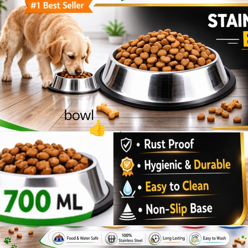 Lokeshwara Stainless Steel Pet Bowl(700 ml Steel)