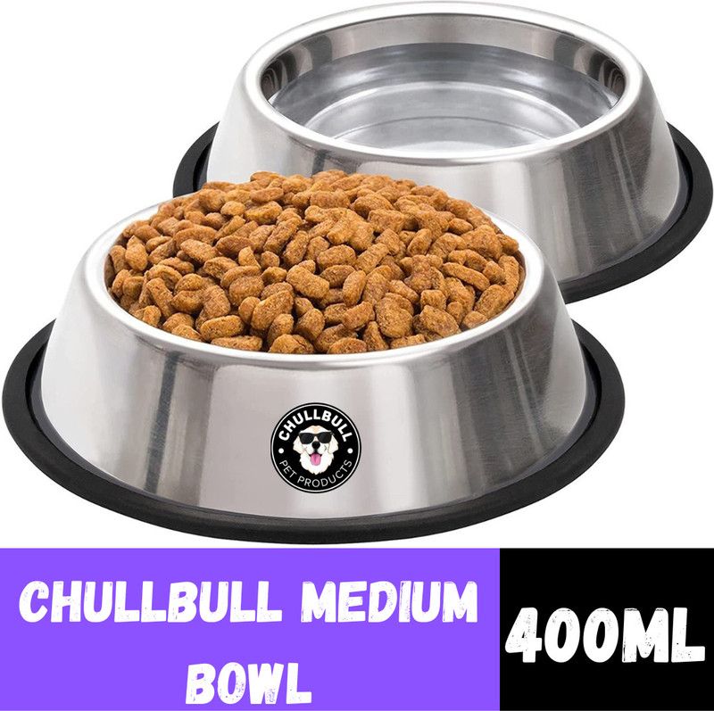 chullbull pet products Stainless Steel Pet Bowl(400 X2 ml Steel)