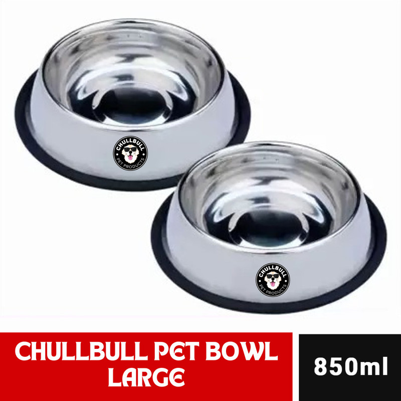 chullbull pet products Anti Skid Pack of 2 ( each) Stainless Steel Pet Bowl(850 ml Silver)