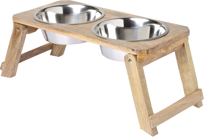 Dog Boss Wooden Pet Feeder with 2 Stainless Steel Bowls – Elevated Food &Water Bowl Stand Wooden Pet Bowl(1400 ml Multicolor)