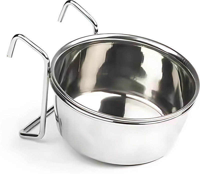 DCM PET MART Hanging Food and Water Bowl for Parrots, Sparrows PACK 1 SMALL Stainless Steel Pet Bowl(200 ml Silver)