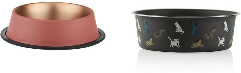 PAWPOURRI Combo of Anti-Skid Feeding Bowls for Dogs, cats & Puppy Pet Bowl pack 2 Stainless Steel Pet Bowl(950+700 ml Orange, Black)
