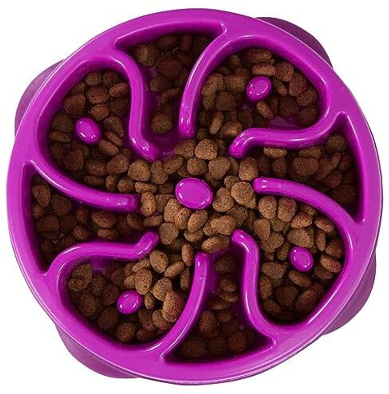 Outward Hound Fun Feeder Dog Bowl Slow Feeder Stop Bloat for Dogs Plastic Pet Bowl(480 ml Purple)