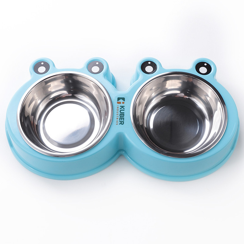 KUBER INDUSTRIES Dog Food Bowl|Stainless Steel,PVC Material Dog Bowls|Non Slip,Durable,Non Toxic| Stainless Steel Pet Bowl(500 ml Blue)