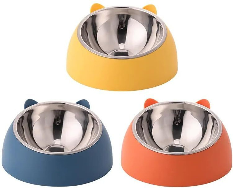 SKOFRI 2-in-1 Food and Water Bowl for Puppies, Cats & Kittens Cats Food Water Feeder Plastic Pet Bowl(500 ml Multicolor)