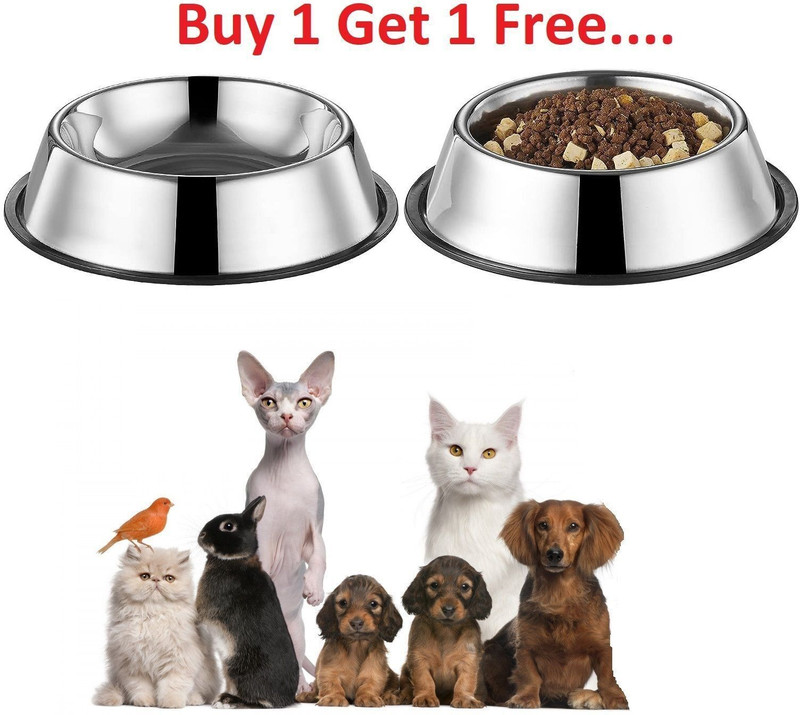 Nitishreepets Stainless Steel Dog & Cat Bowls Medium|Set of 2(450ml)_WL83 Stainless Steel Pet Bowl(450 ml Silver)
