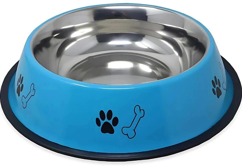 Petfun Stainless Steel Bone Printed Food Water Feeding Bowl for Dogs & Cat-700ML, Stainless Steel Pet Bowl(700 ml Light Blue, Multicolor)
