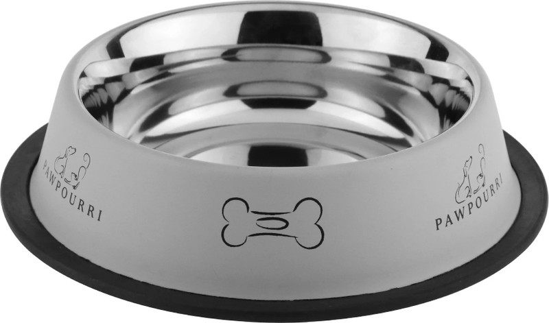 PAWPOURRI Printed Anti-skid Water and Food Feeding for Dogs and Cats Feeder Stainless Steel Pet Bowl(700 ml White)
