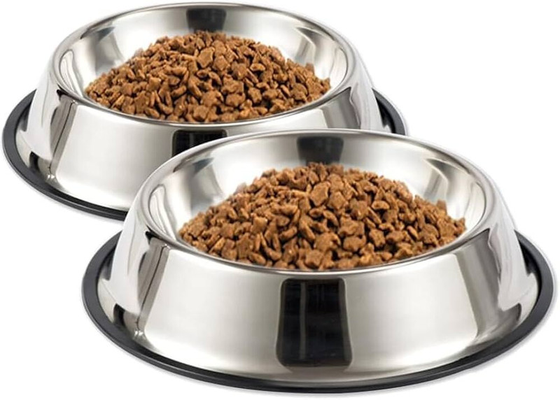 TRAUM Dog Dishes Cat Bowl Food with Rubber Medium Dogs, Cats, Puppy ( PACK OF 2 ) Stainless Steel Pet Bowl(700 ml Silver)