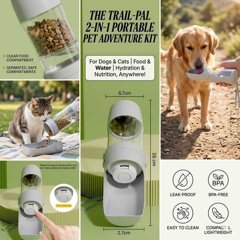PETSNPLAY 2-in-1 Portable Dog Water Bottle & Food Feeder Silicone Pet Bottle(450 ml Grey)