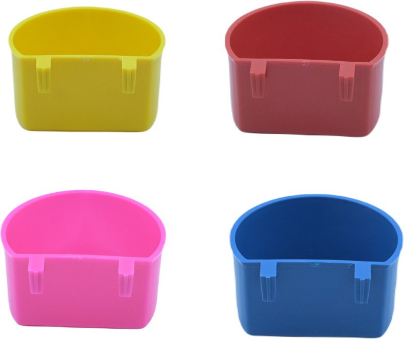 Shanvi Bird Cage Food and Water Feeder cups for All type of Birds ( Pack of 4) Plastic Pet Bowl(100 ml Multicolor)