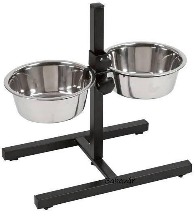 petkart Adjustable Pet Food and Water Bowls, Feeder Dispenser, 2 Stainless Steel Bowls Stainless Steel Pet Bowl(1600 ml Black, Steel)