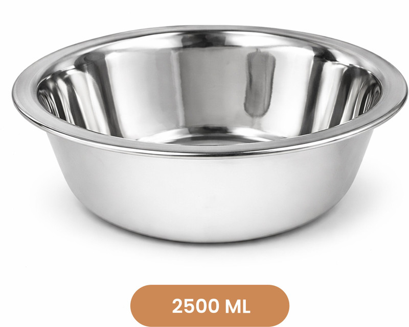 Tromso Regular Standard Feed Bowl for Dogs Extra Large Size Stainless Steel Pet Bowl(2500 ml Silver)