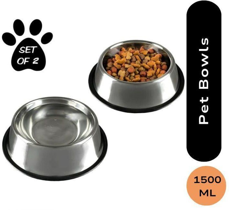 Plushmate Anti Skid Printed Stainless Steel Feeding Water Bowls for Dogs, Cats Steel Pet Bowl(450 ml Black)