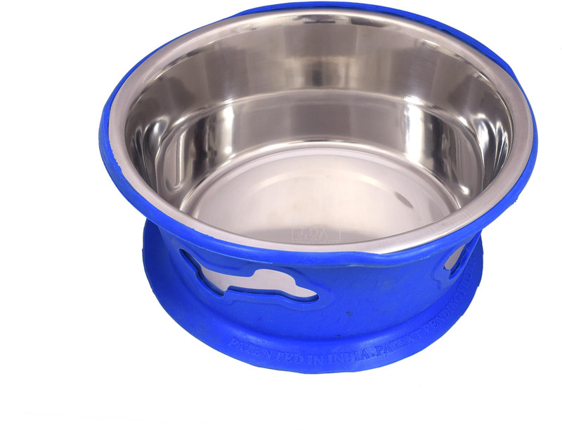 Royal Tails Premium Dog Food Bowl Sparkle for Dogs & Cats | Durable Easy-to-Clean, Anti-Skid Stainless Steel Pet Bowl(900 ml Blue)