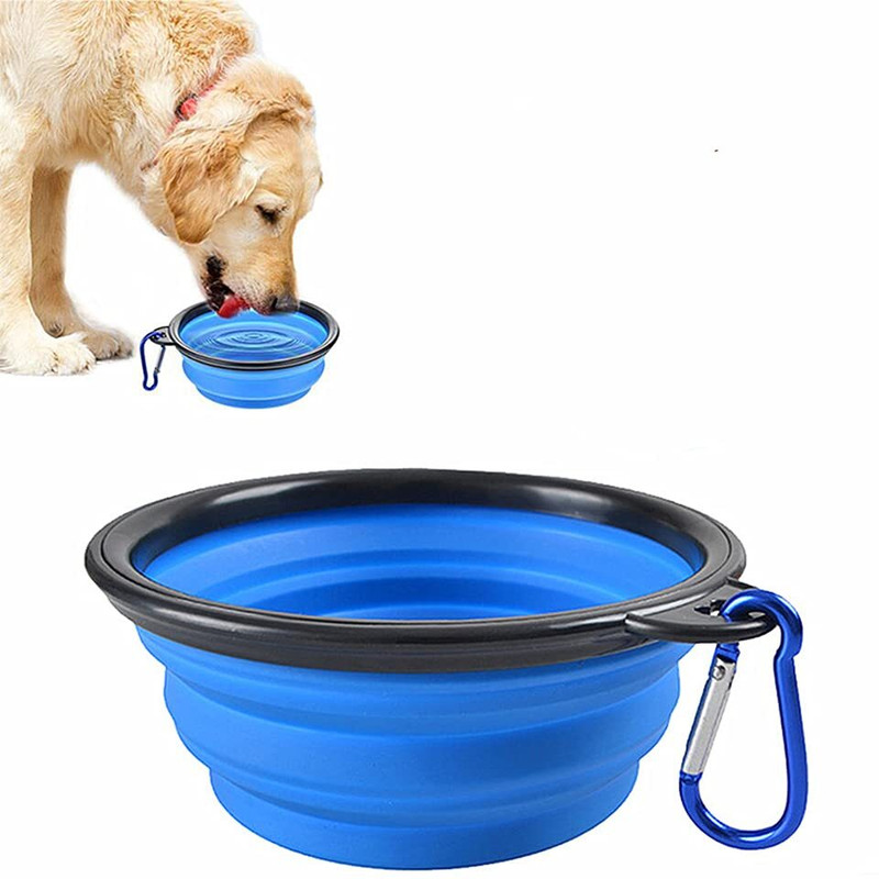 FONDLE Portable Collapsible Silicone Pet Bowl with Carabiner Clip for Dogs & Cats Silicone Pet Bowl(450 ml Blue)