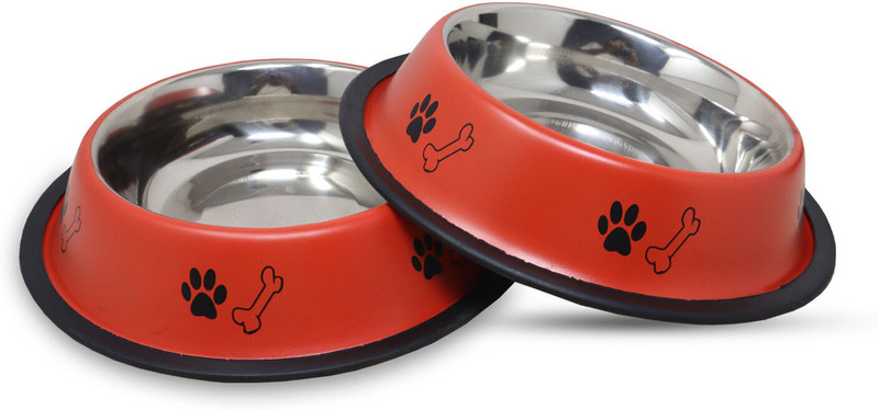 Nannan Pet Feeding Bowls for Dogs & Cats | Anti Skid Pet Food & Water Bowls (Pack of 2) Stainless Steel Pet Bowl(2500 ml Steel)