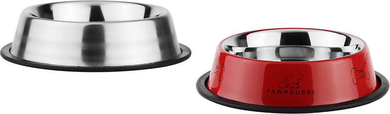 PAWPOURRI Combo of Anti-Skid Water and Food Feeding Bowls Pack of 2 Stainless Steel Pet Bowl(700 ml Red, Silver)