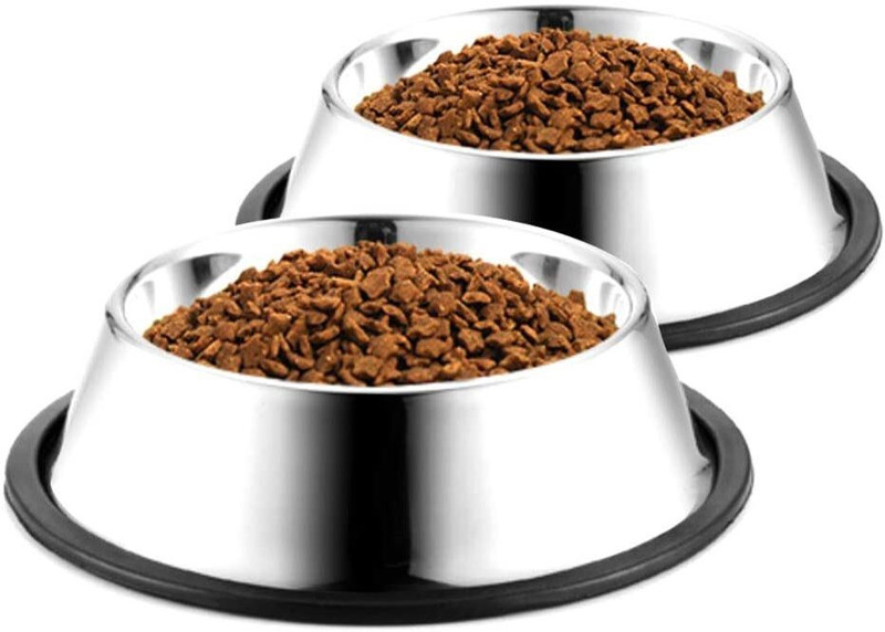 Furever Friends Stainless Steel Dog Bowl with Rubber Base for Food and Water Bowls Stainless Steel Pet Bowl(700 ml Steel, Black)