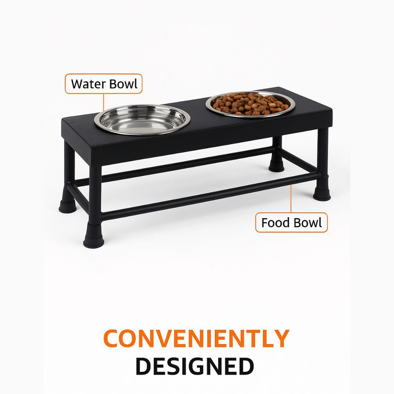 jetstar Elevated Cat Food Stand with 2 Detachable Steel Pet Bowl(300 ml Black)