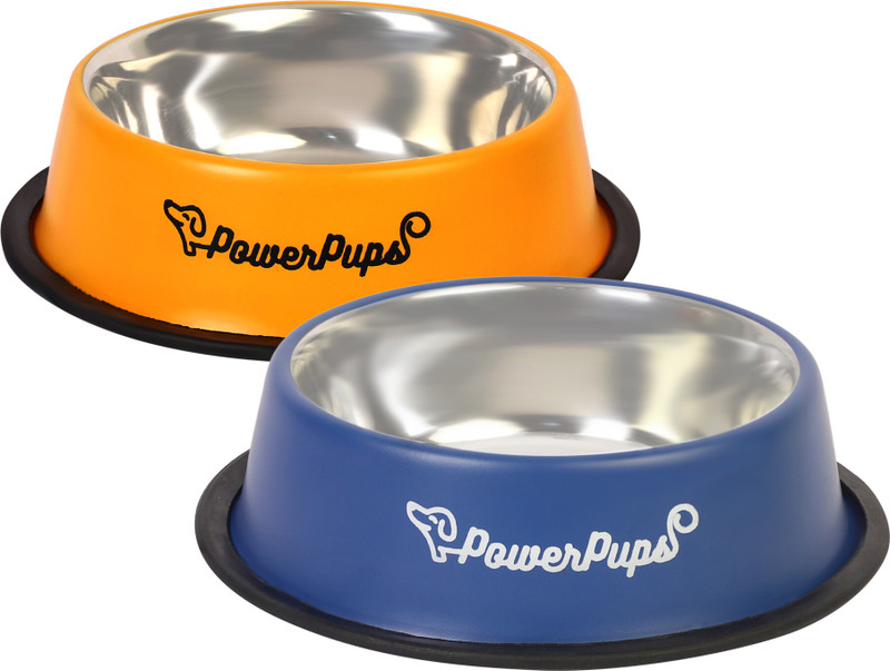 PowerPups Stainless Steel Pet Bowl(700 ml Blue, Yellow)