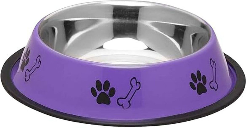 bowlfull buddies 600ml Stainless Steel Paw Bone Printed Pets Bowl for Dogs, Cats & Any Pets Stainless Steel Pet Bowl(600 ml Purple)