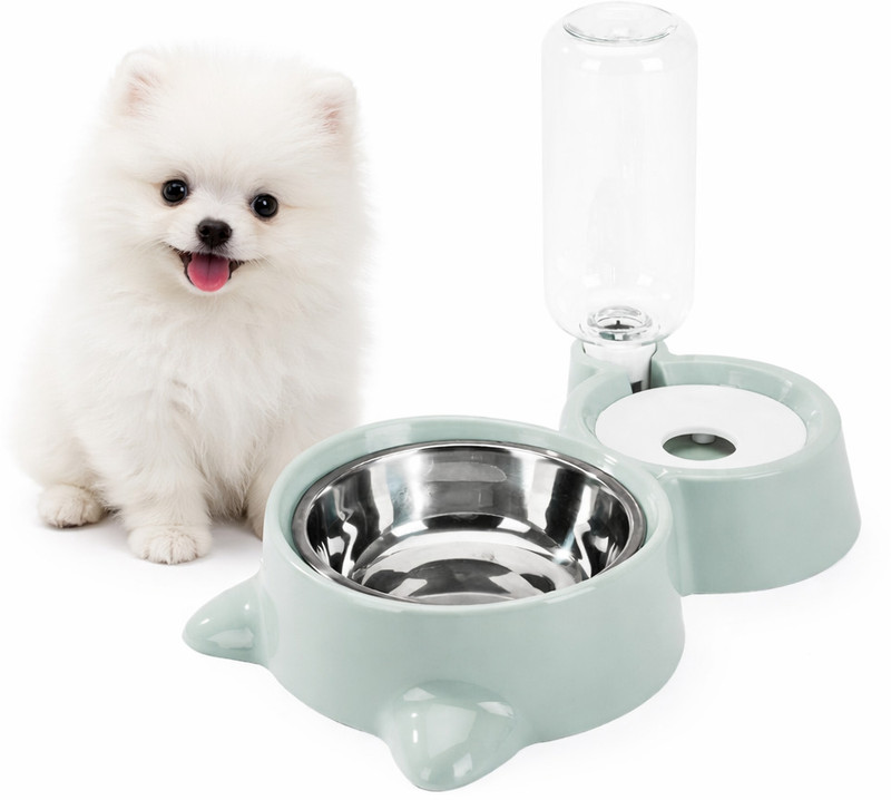 Conziv Double Dog Bowls, Water and Food Bowl Set with Detachable Stainless Steel Bowl Plastic Pet Bowl & Bottle(500 ml Blue)