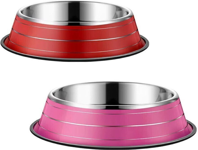 Infinite Paradise Stainless Steel Pet Bowl(400 ml Red, Pink)