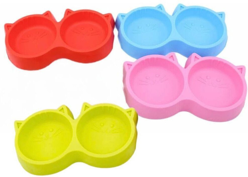 Petsoft Ear Shaped Dual Pet Bowl Food & Water Feeder for Small Pets | BPA-Free Plastic Plastic Pet Bowl(400 ml Multicolor)