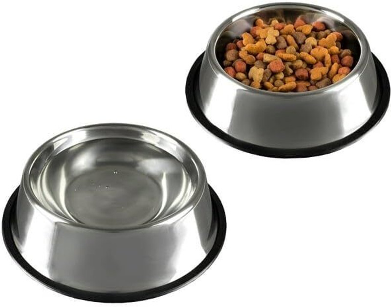 FONDLE Pet Bowl | Pack of 2 | Dry Food, Wet Food, Water Bowl Non Sliding Steel Pet Bowl(700 ml Silver)