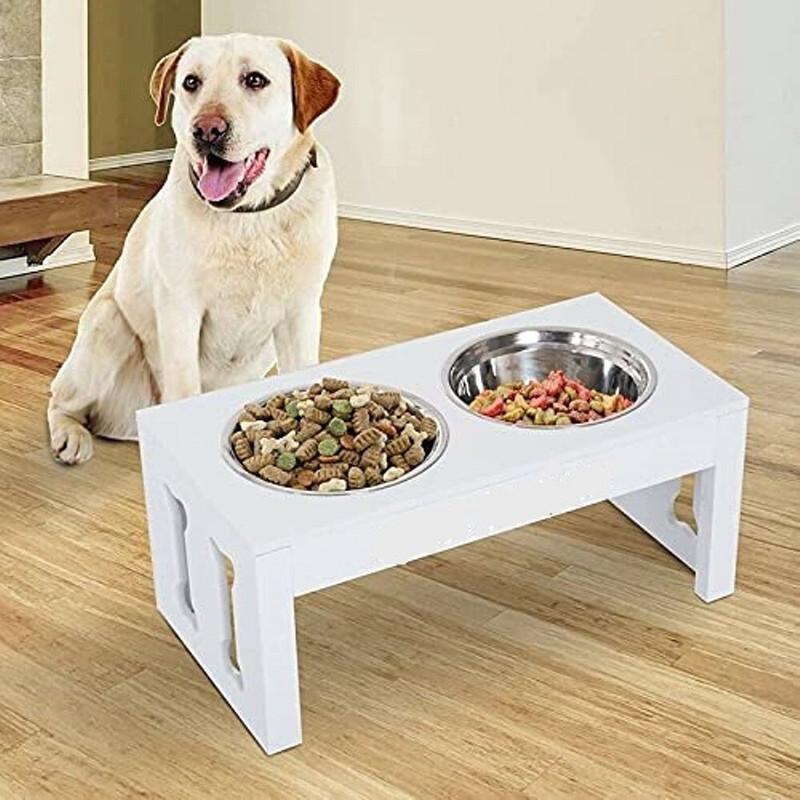 AG Shopee Pet Bowl, Dog Removable Bowl MDF Stand, Stainless Steel Food Water Double Bowls Stainless Steel, Wooden Pet Bowl(100 ml Yellow)
