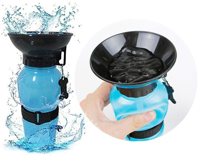 H N R Dog Water Bowl Bottle Portable Aqua Dog Travel Water Bottle Bowl 18-oz Plastic Pet Bowl & Bottle(500 ml Blue)