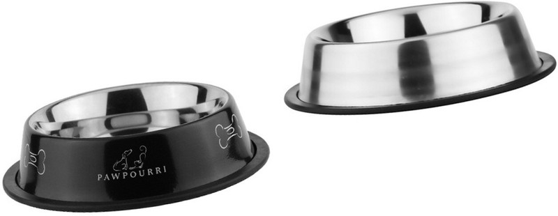 PAWPOURRI Combo of Anti-Skid Water and Food Feeding Bowls Pack of 2 Stainless Steel Pet Bowl(700 ml Grey, Black)