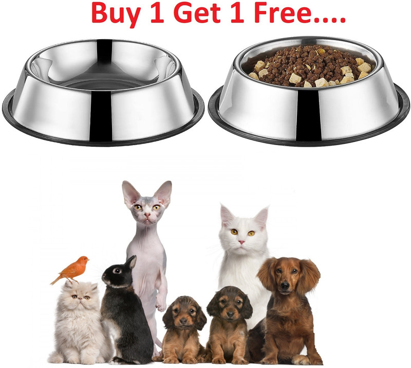 THE DDS STORE Stainless Steel Dog Bowl Medium (Buy 1, Get 1 Free) Cat Bowl Stainless Steel Stainless Steel Pet Bowl(200 ml Silver)