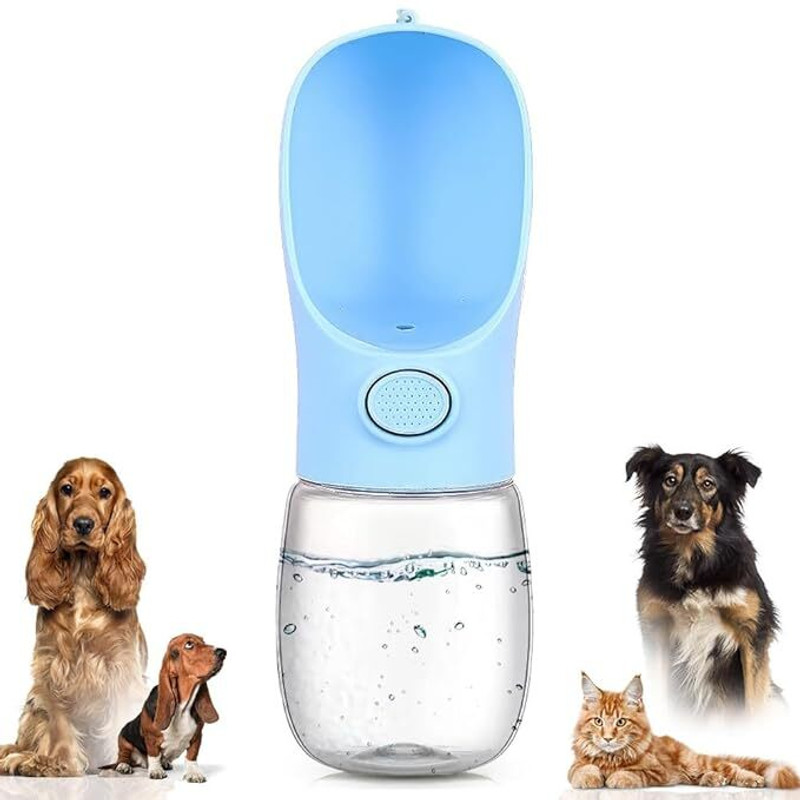 JUDEE Pet Water Bottle, Leak Proof Portable Puppy Water Dispenser with Drinking Feeder Plastic Pet Bottle(350 ml Blue, Pink)
