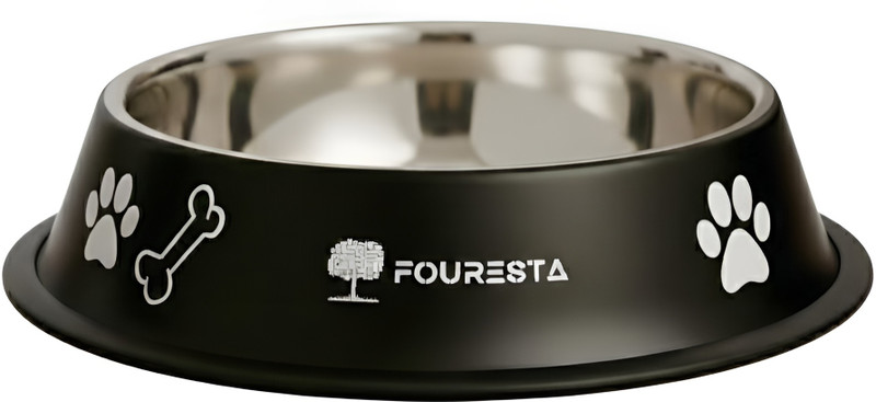 FOURESTA Large 1500 ml Dog Bowl Round Anti Skid Anti Gulping Pet Bowl for Dogs Stainless Steel Pet Bowl(1500 ml Black)