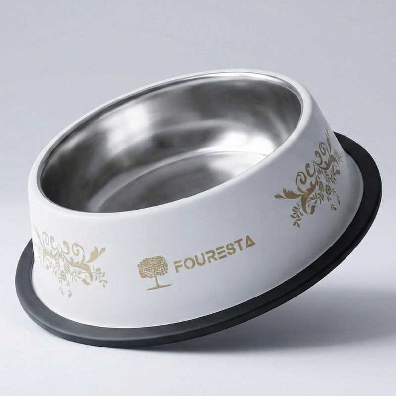 FOURESTA Pet Bowl 800ml Round Stainless Steel Feeding Bowl for Dogs and Cats (Red) Stainless Steel Pet Bowl(800 ml Red)