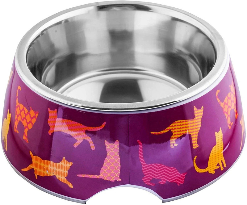 Animax Anti-Skid Melamine Detachable Stainless Steel Food Bowls for Cats Round Melamine Pet Bowl(800 ml Purple)