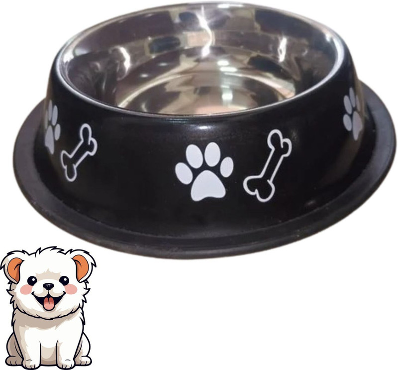 bowlfull buddies 1000ml Stainless Steel Paw Bone Printed Pets Bowl for Dogs, Cats & Any Pets Stainless Steel Pet Bowl(1000 ml Black)