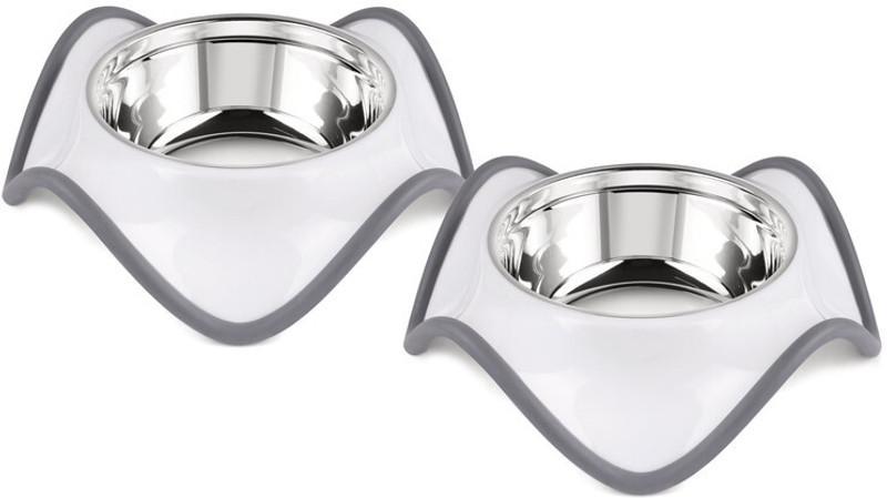 Cobaka pets by Classic Essentials Bolge Non Slip Anti Skid Set of 2 Stainless Steel Pet Bowl(1600 ml White)