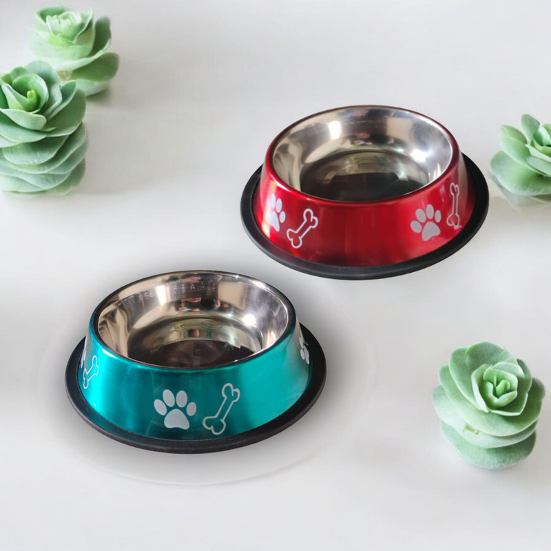 PawJoy Glass, Stainless Steel Pet Bowl(700 ml Multicolor, Pink, Red)