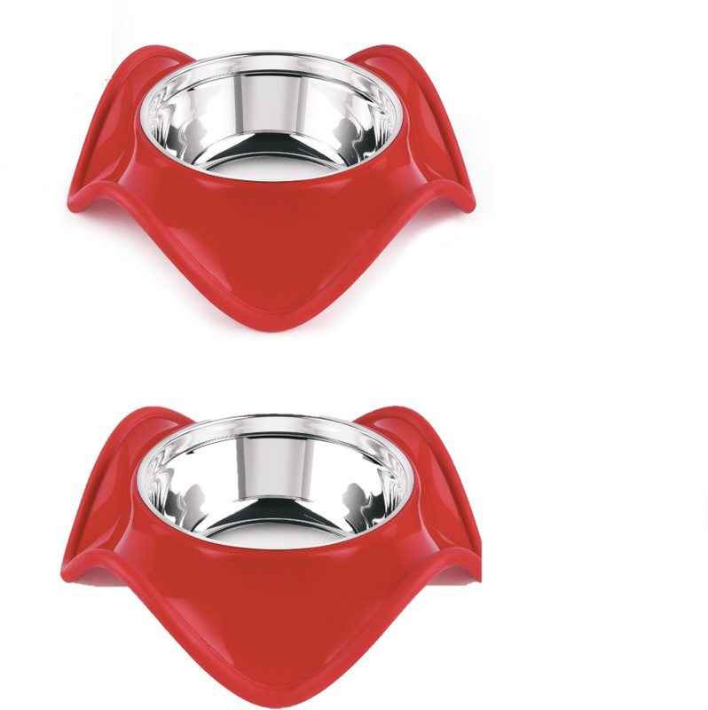 Cobaka pets by Classic Essentials Bolge Non Slip Anti Skid Set of 2 Stainless Steel Pet Bowl(425 ml Red)