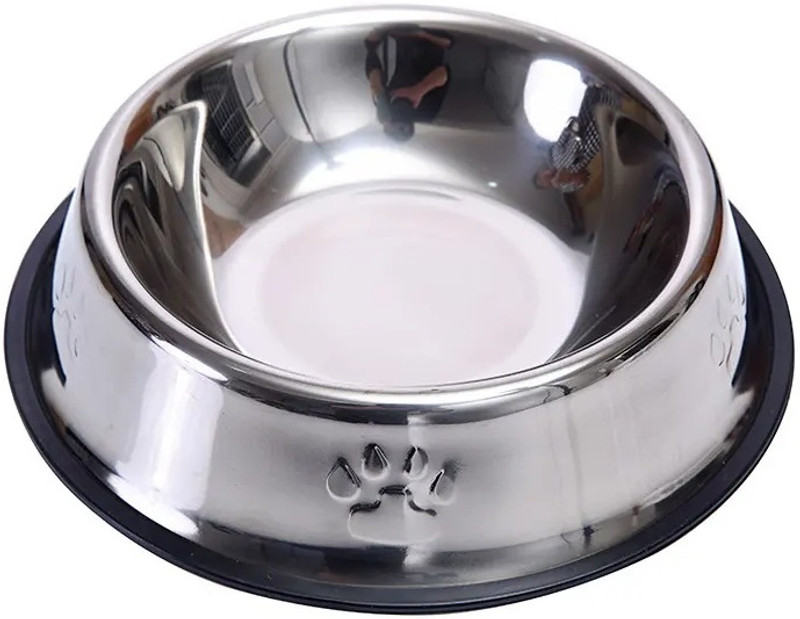 Onprix Stainless Steel Pet Dog Feeding Food Bowls Water Bowl with Paw Print Design Stainless Steel Pet Bowl(500 ml Silver)
