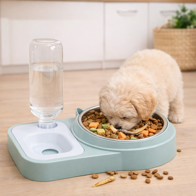 Maharaj Mall Dog Cat Bowls Automatic Pet Feeder Food Bowl With Automatic Water Bottle Feeders Plastic Pet Bowl & Bottle(500 ml Blue)