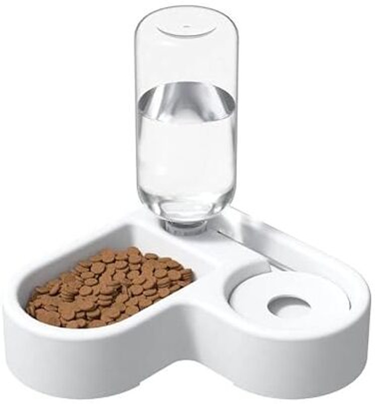 COVDEZ COVDEZ Heart Shaped 2 in 1 Pet Feeder and Automatic Water Dispenser White Plastic Pet Bowl & Bottle(500 ml White)