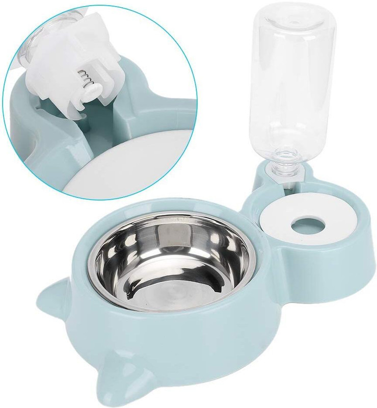 Credly CREDLY Double Bowl Water and Food Cat Feeder Detachable Stainless Steel Bowl Plastic Pet Bowl & Bottle(500 ml Blue)