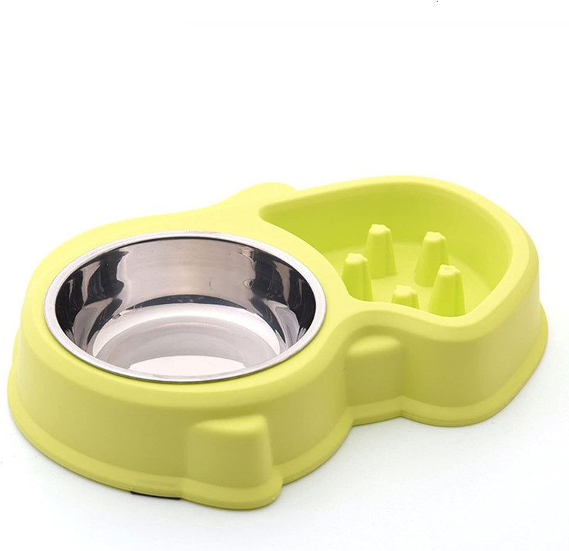 PetFur Plastic Slow Feeder Dog Bowl, Double Stainless Steel Pet Bowl 1 Piece, 400 ml Plastic Pet Bowl(400 ml Green)